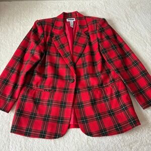 Prophecy by Sag Harbor Plaid Blazer Women's 12 Red Wool Blend Single Button